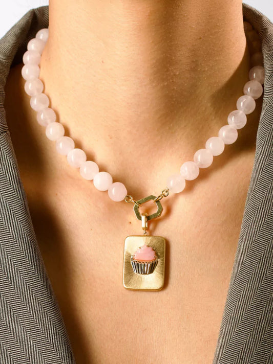 Pink Cupcake Gold Rectangle Charm