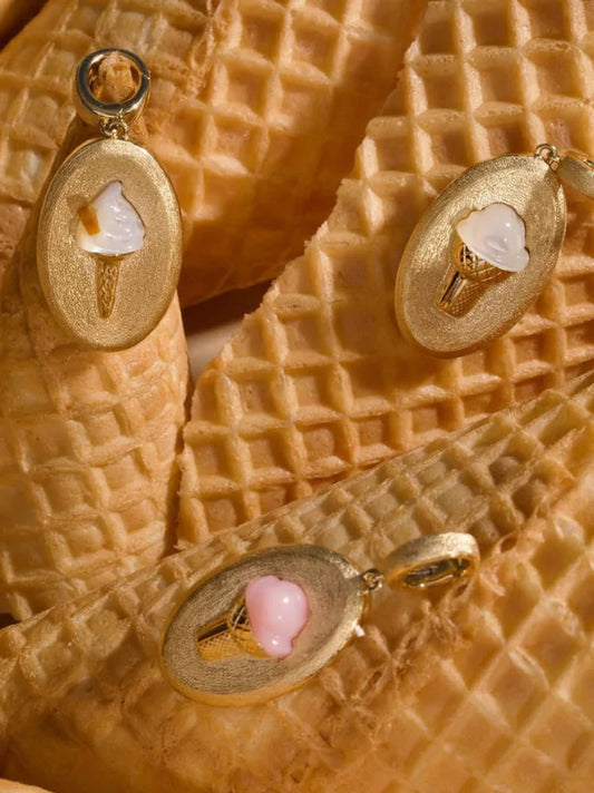 Vanilla Ice Cream Gold Oval Charm