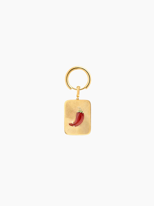 Chilli Pepper Gold Rectangle Charm