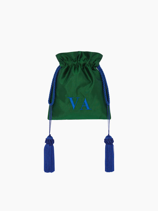 Emerald Green and Electric Blue Silk Pouch Bag