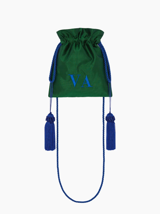Emerald Green and Electric Blue Silk Pouch Bag