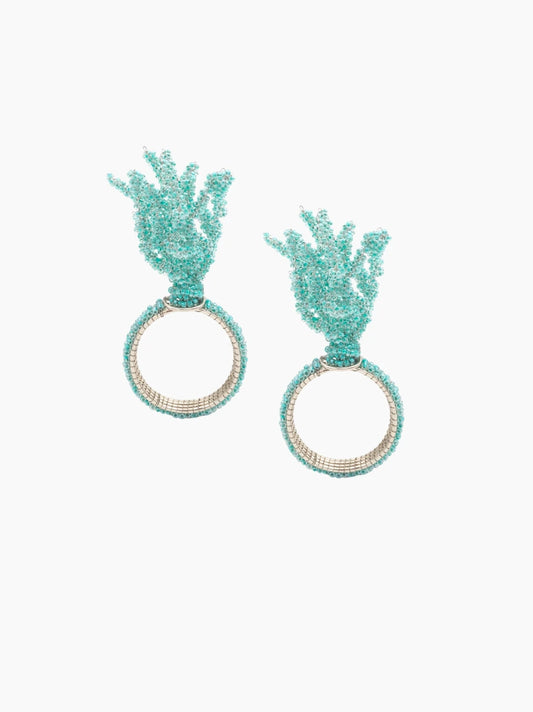 Coral Blue Beaded Napkin Ring Set