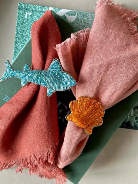 Fish Blue Beaded Napkin Ring Set