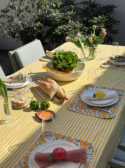 Lemon Raffia Napkin Ring Set