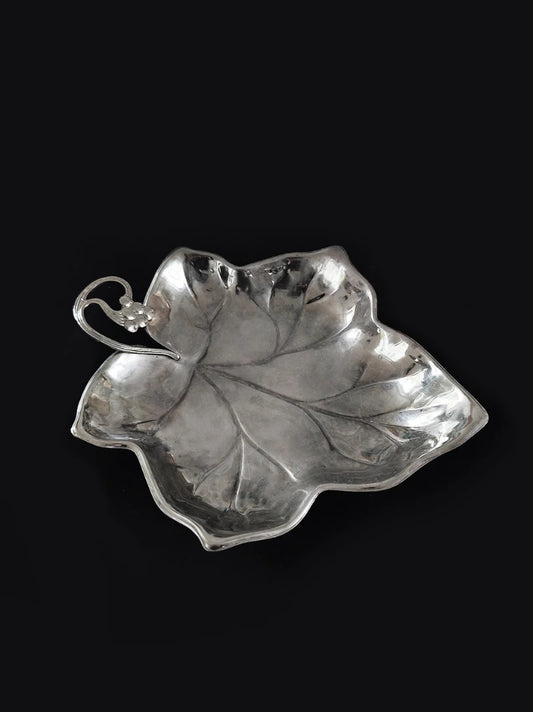 Vintage Silver-Plated Wine Leaf Dish