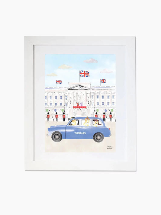 Personalised Black Cab of Buckingham Palace Kids Art Print