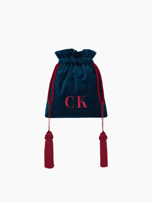Midnight Blue and Red Velvet Pouch Bag