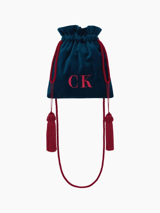 Midnight Blue and Red Velvet Pouch Bag