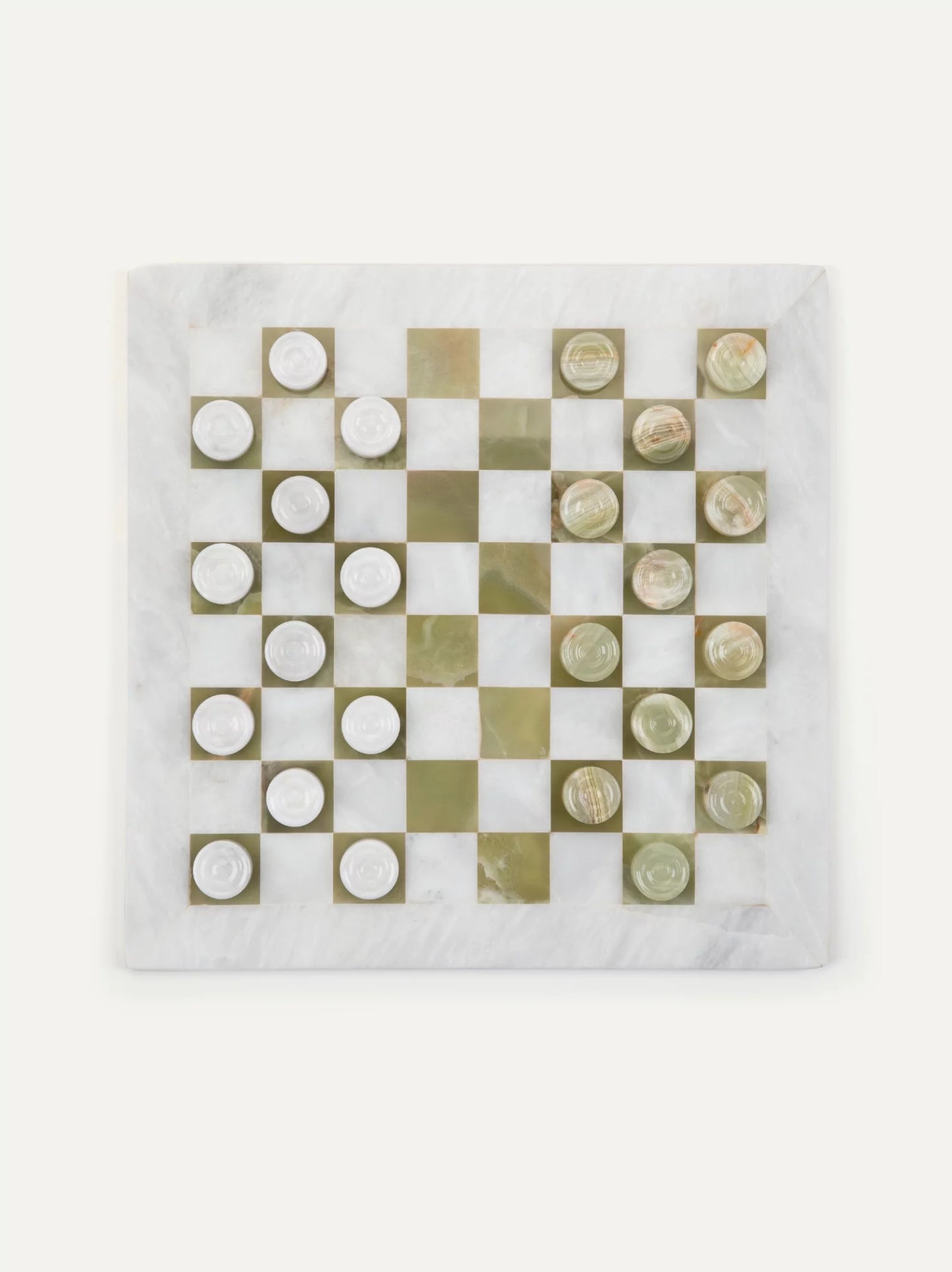 White Carrara Marble & Green Onyx Chess Set