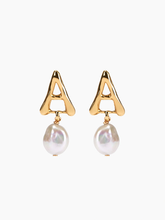 Gold Pearl Letter Earrings