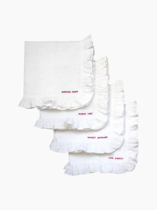 Pink Ruffled Gratitude Linen Napkins Set of 4