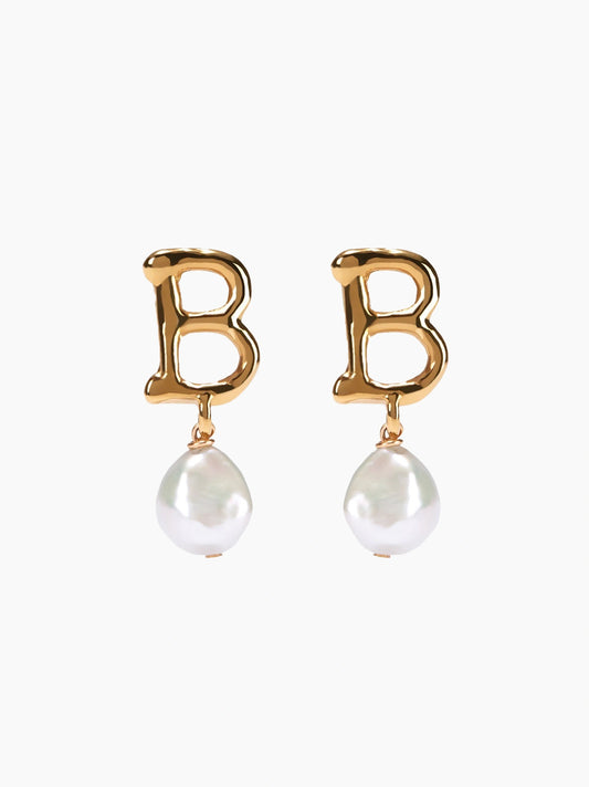 Gold Pearl Letter Earrings