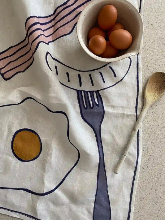 Eggs & Bacon Linen Tea Towel