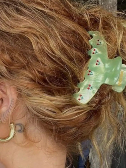Cherry Green Hair Claw Clip