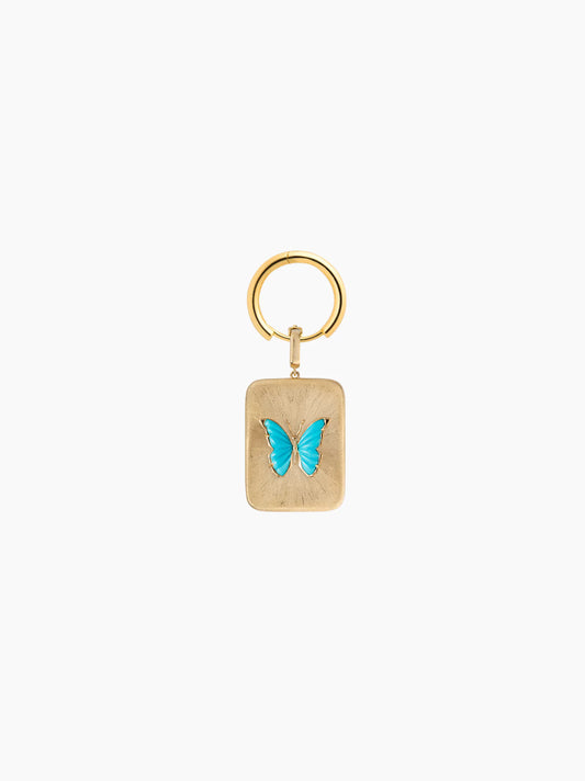Blue Butterfly Gold Rectangle Charm