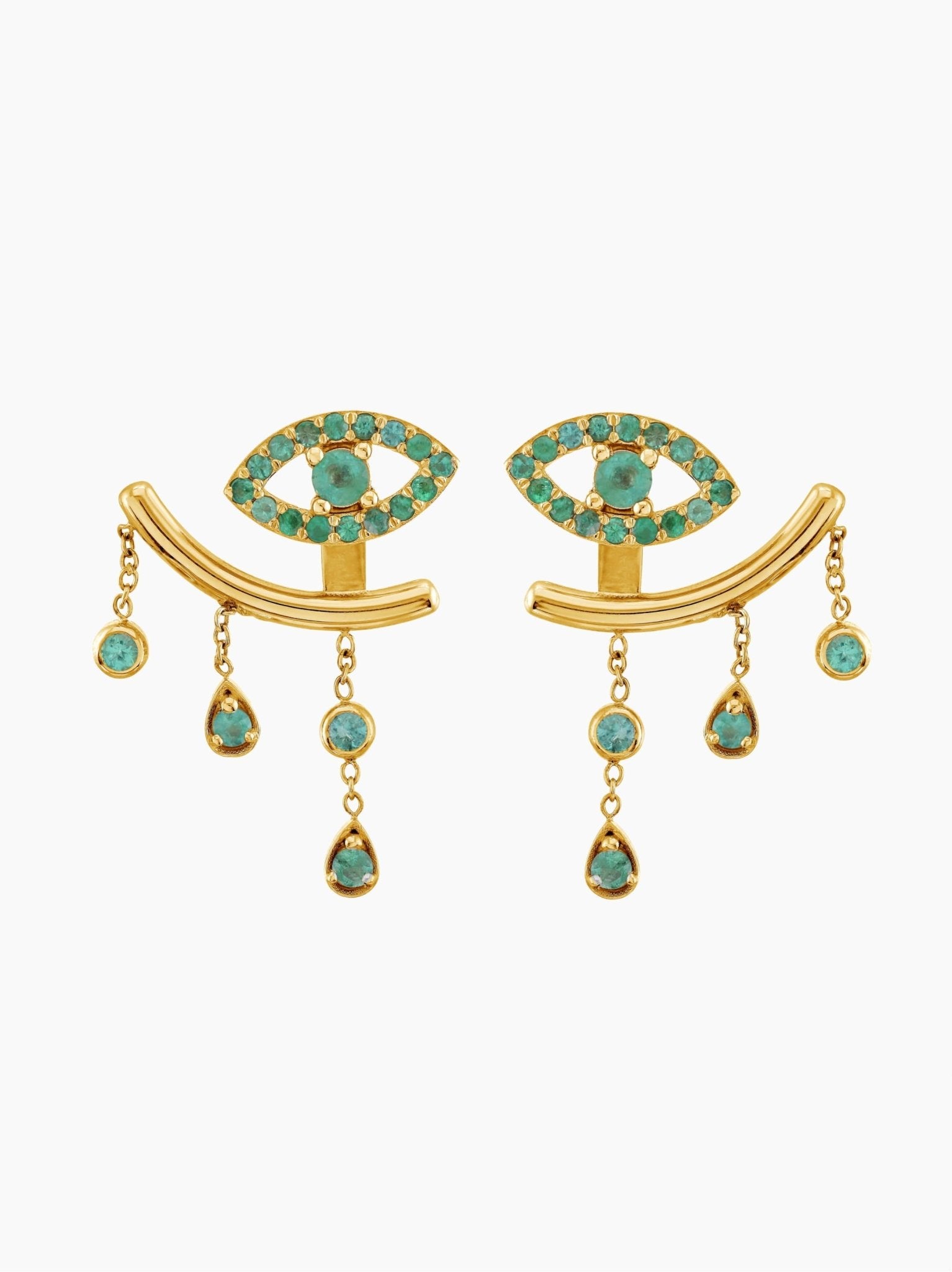 Sharon Eye Emerald Earrings in Yellow Gold