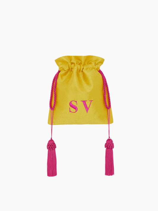 Yellow And Pink Silk Pouch Bag