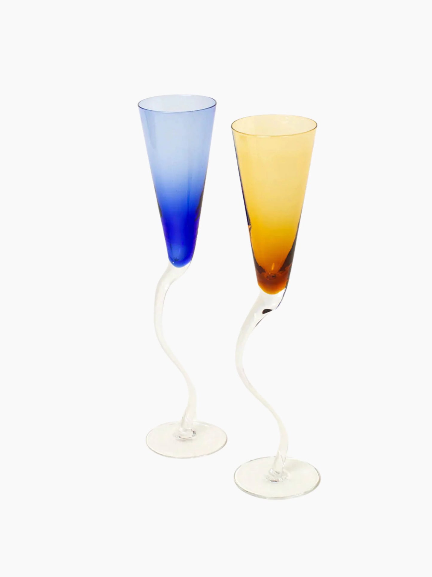 Amber an Blue Wavy Flutes Set of 2