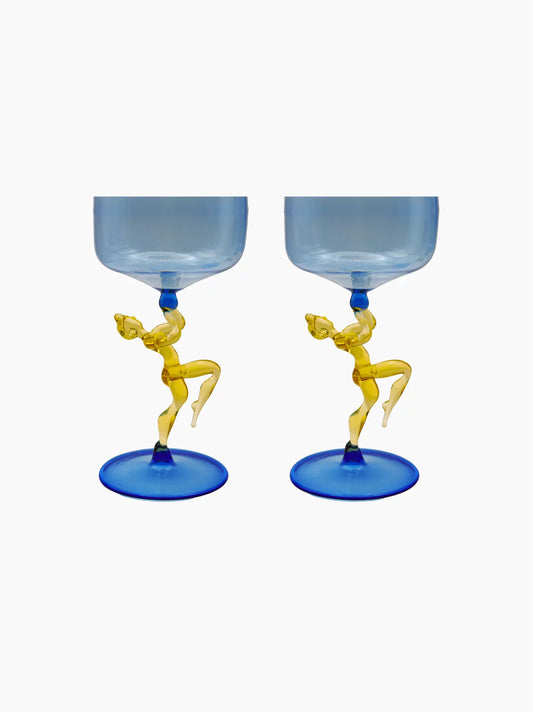 Blue & Yellow Dancing Ladies Set Of 4