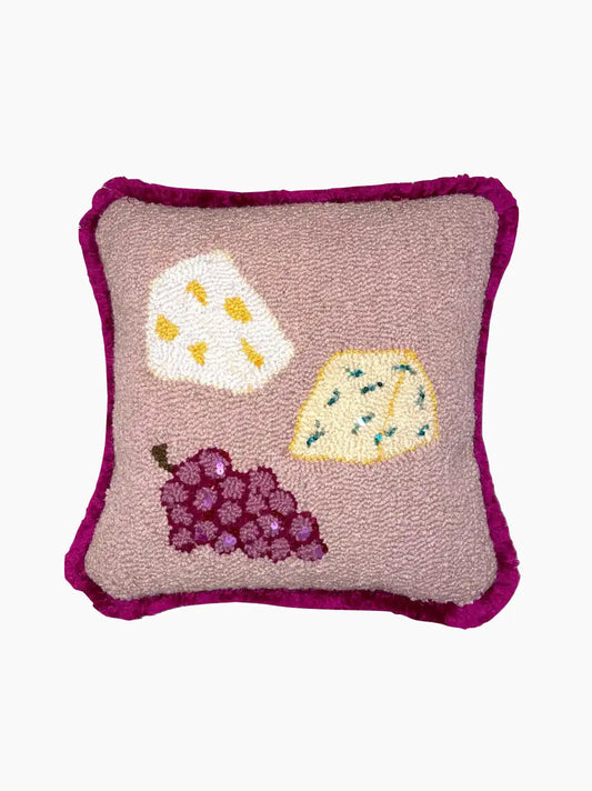 Cheese and Grapes Sequin Embroidered Cushion