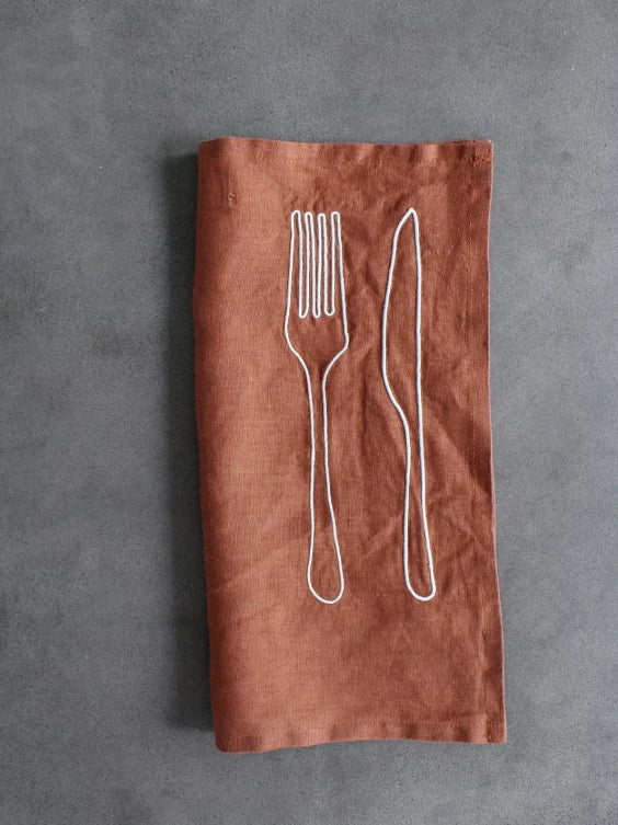 Embroidered Knife and Fork Napkins Set of 4