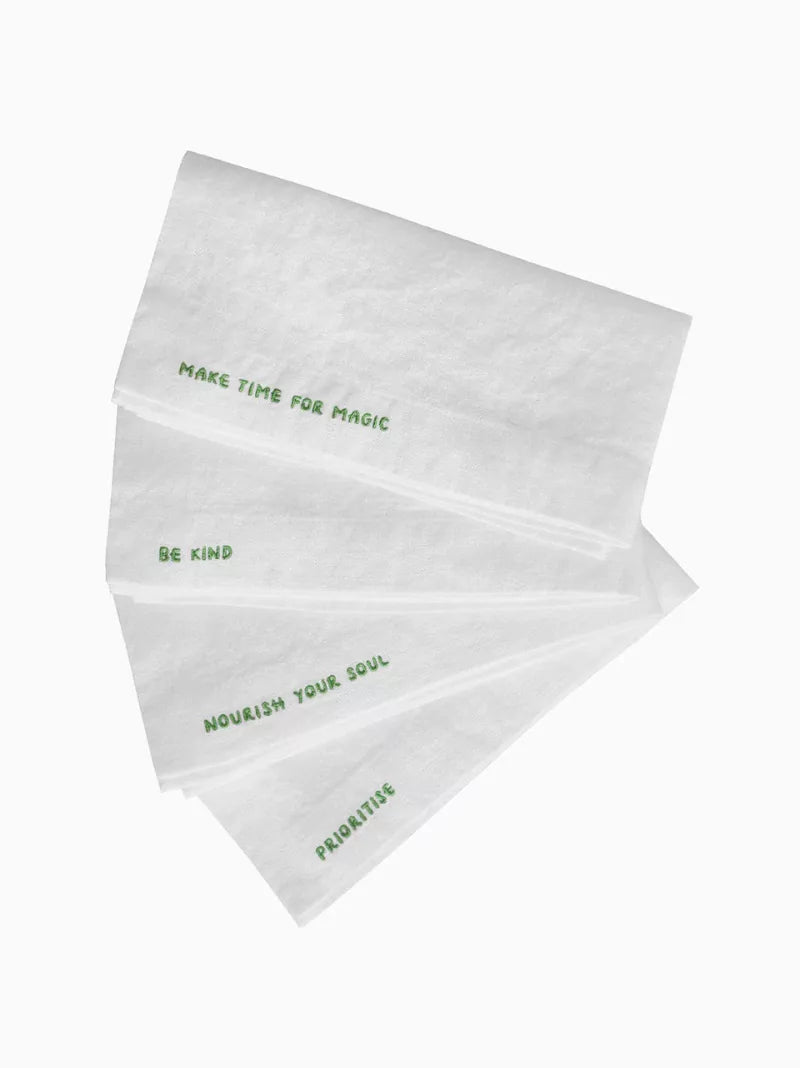 Green Gratitude Linen Napkins Set of 4