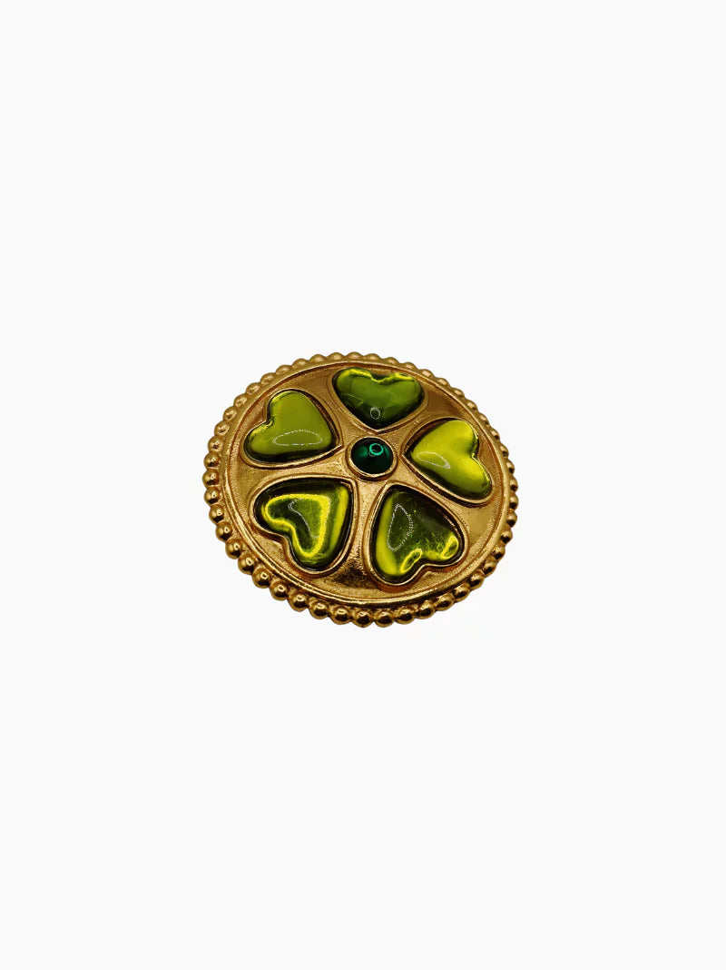 Yves Saint Laurent Green Hearts Brooch