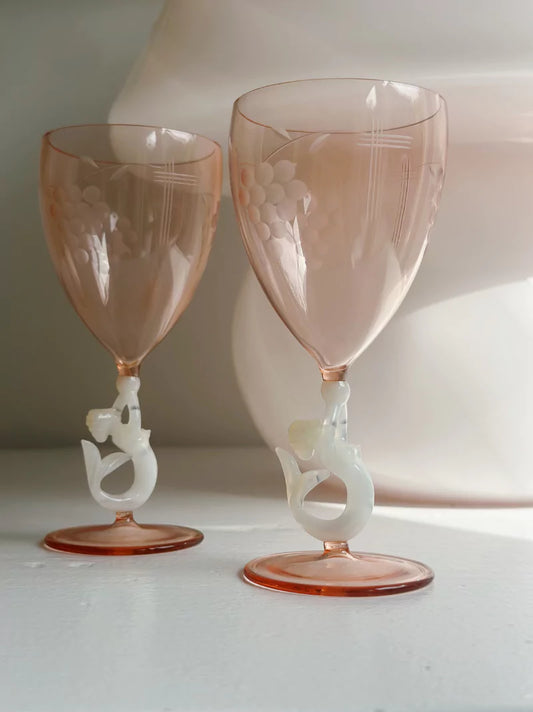 Vintage Mermaid Wine Glass Set of 4