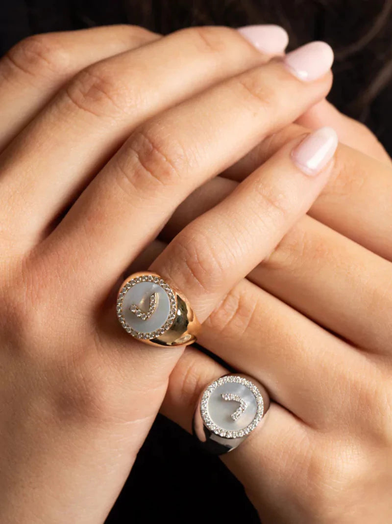 Mother of Pearl Letter Signet Ring