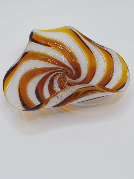 Vintage White and Brown Murano Trinket Dish