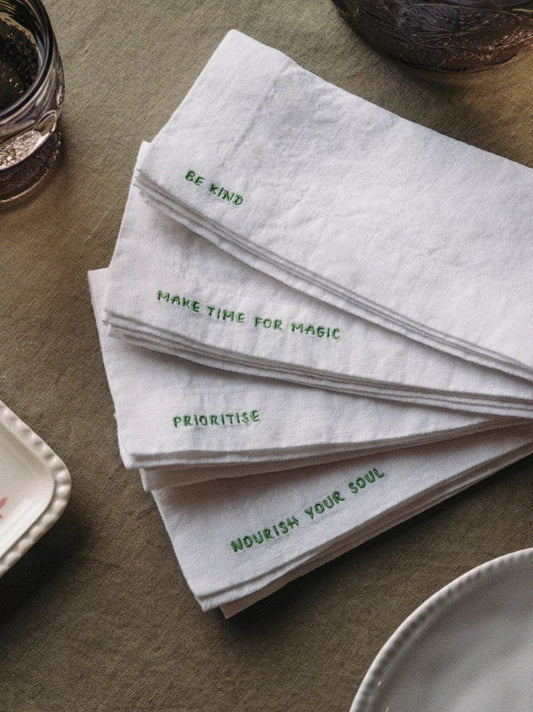 Green Gratitude Linen Napkins Set of 4