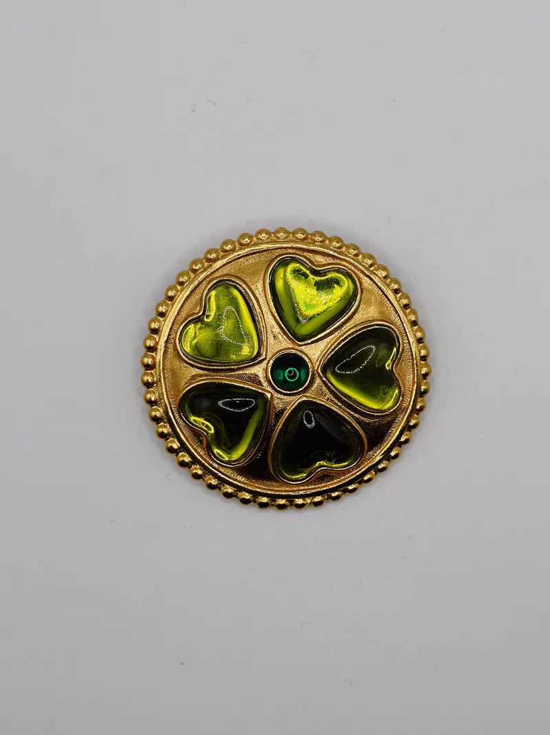 Yves Saint Laurent Green Hearts Brooch