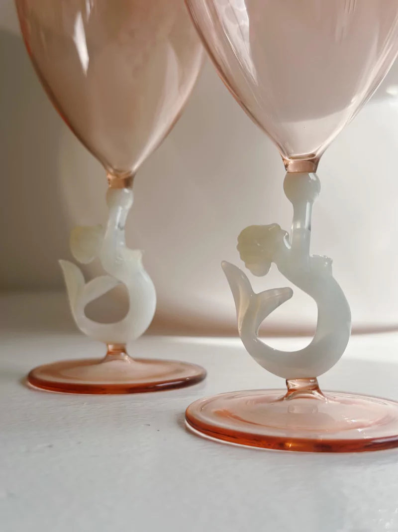 Vintage Mermaid Wine Glass Set of 4