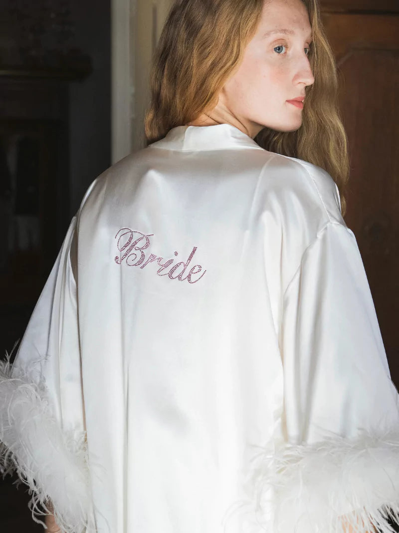 Bride-To-Be Feathered Silk Robe