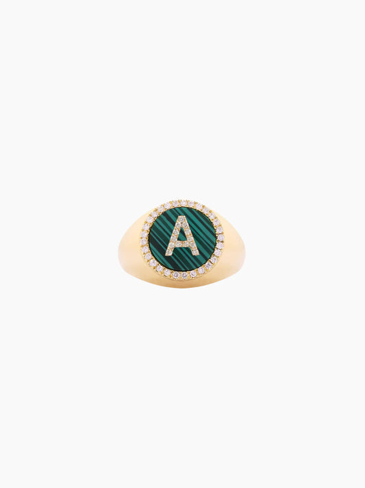 Malachite Letter Signet Ring