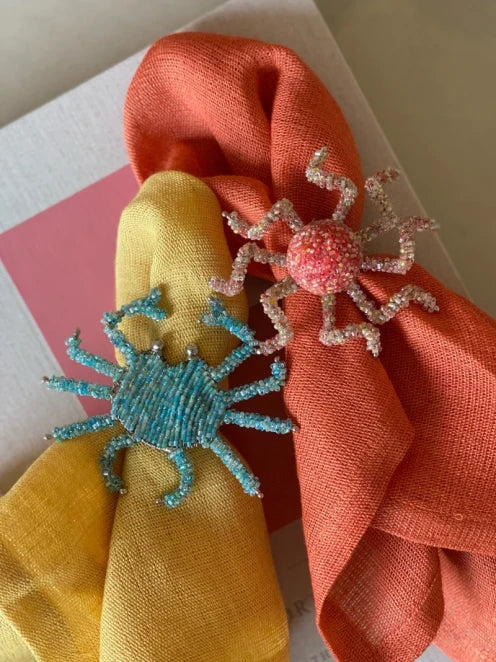 Octopus Pink Beaded Napkin Ring Set