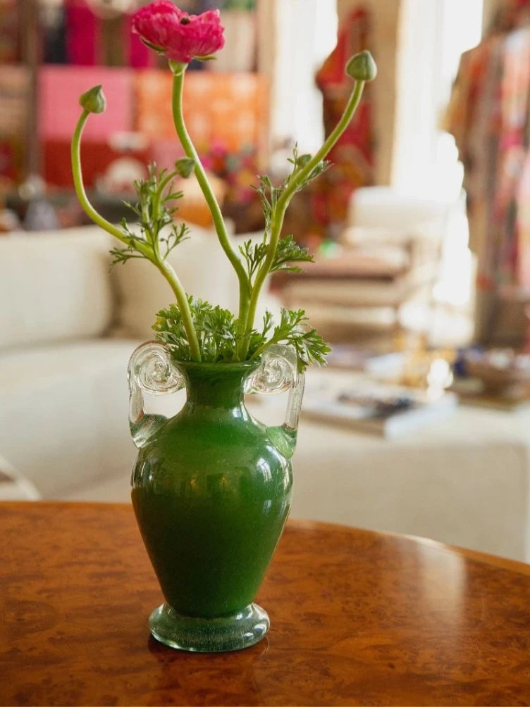 Green Handblown Glass Vase