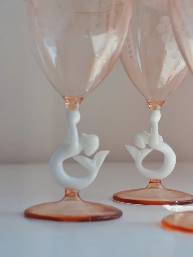 Vintage Mermaid Wine Glass Set of 4