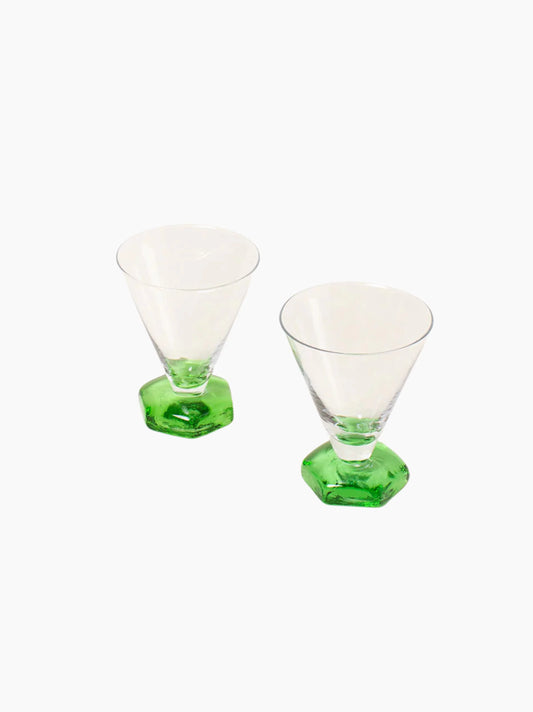 Green Base Liquor Glasses Set of 2