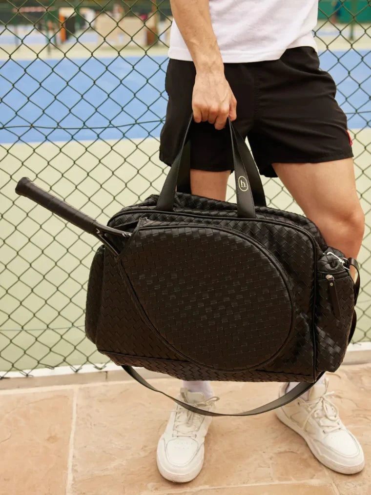 Black Woven Leather Racket Bag