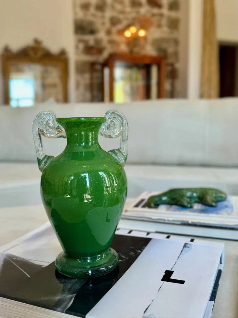 Green Handblown Glass Vase