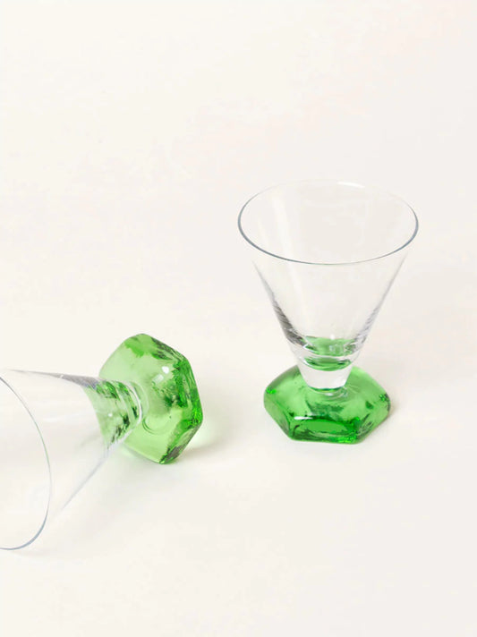 Green Base Liquor Glasses Set of 2