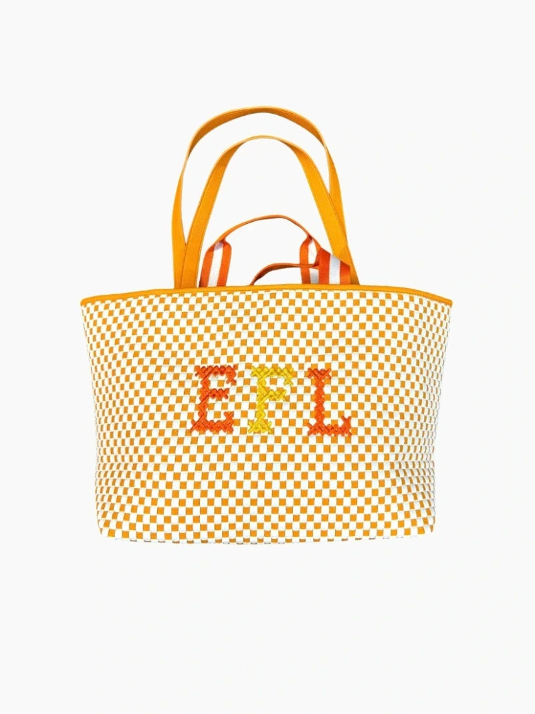 Monogrammed Embroidered Woven Bag