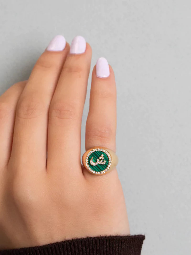 Malachite Letter Signet Ring