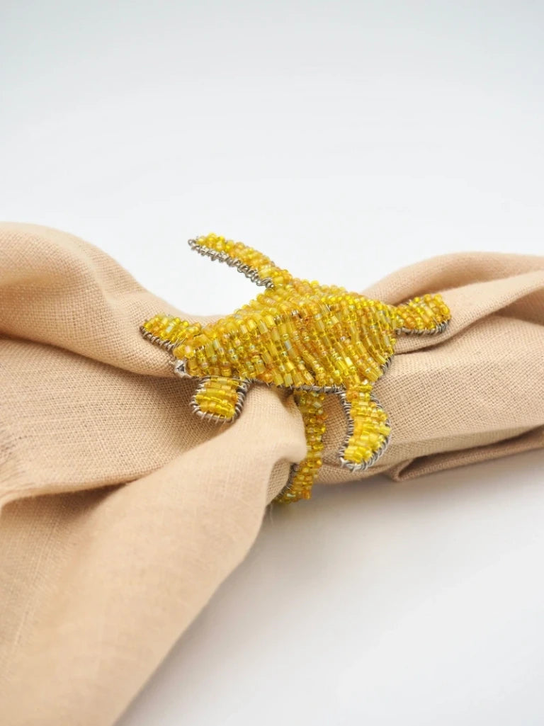 Turtle Yellow Beaded Napkin Ring Set