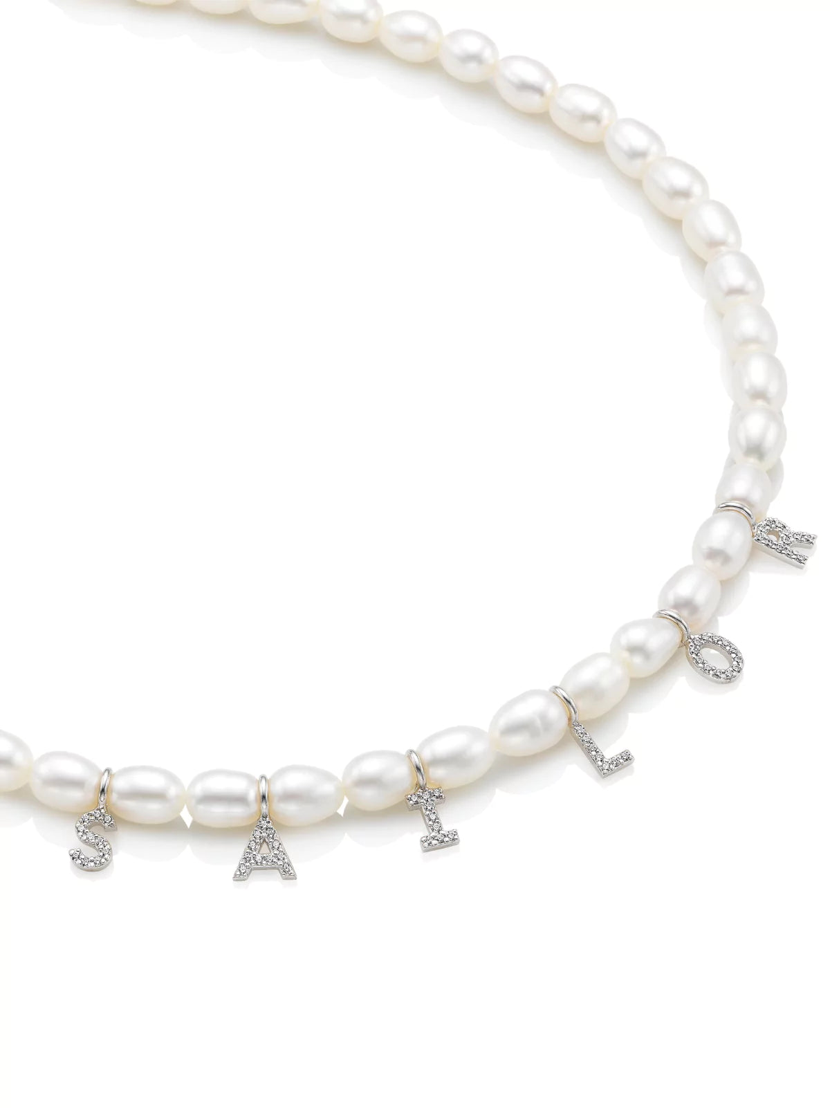 Personalised Pearl Diamond Name Necklace