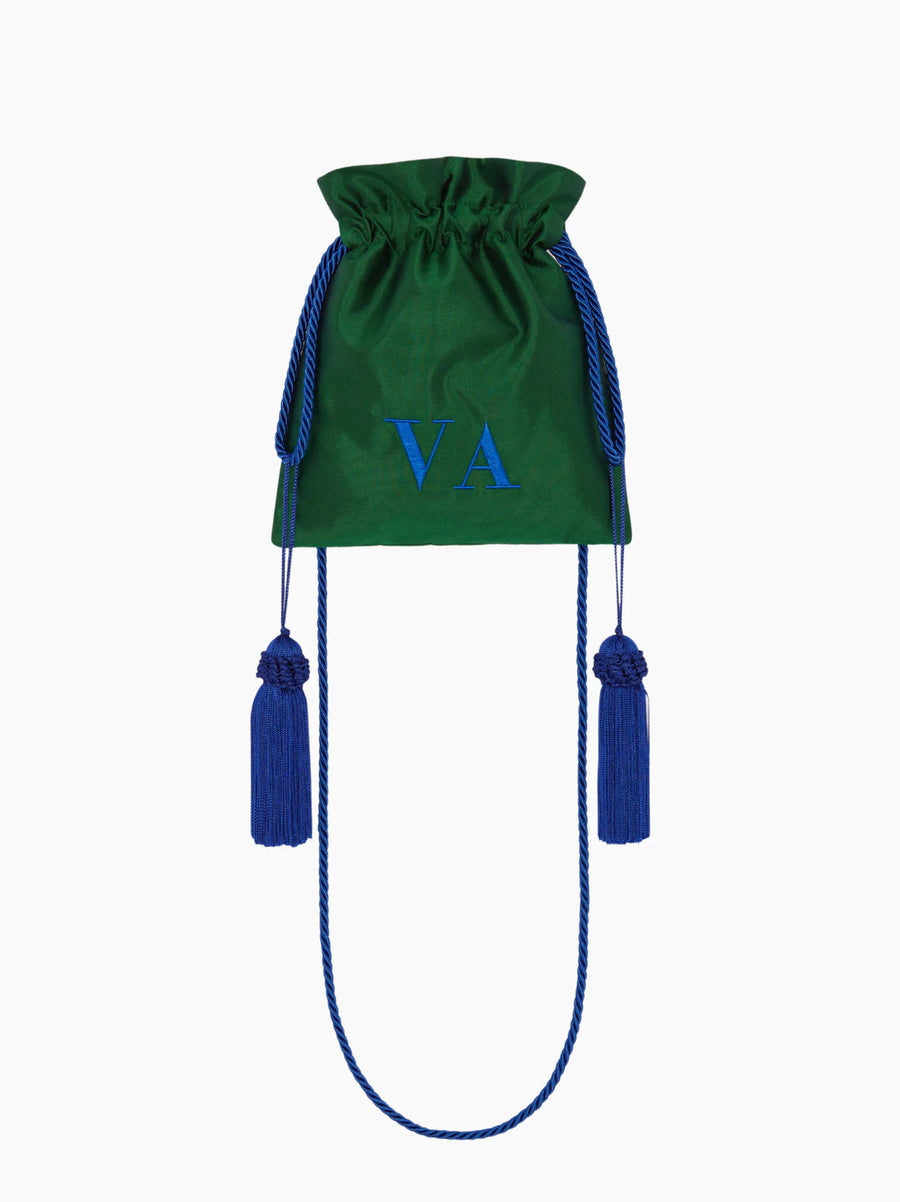 Emerald Green and Electric Blue Silk Pouch Bag