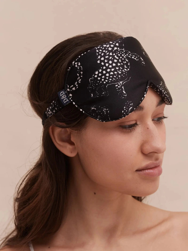 Personalised Navy Leopard Silk Eye Mask