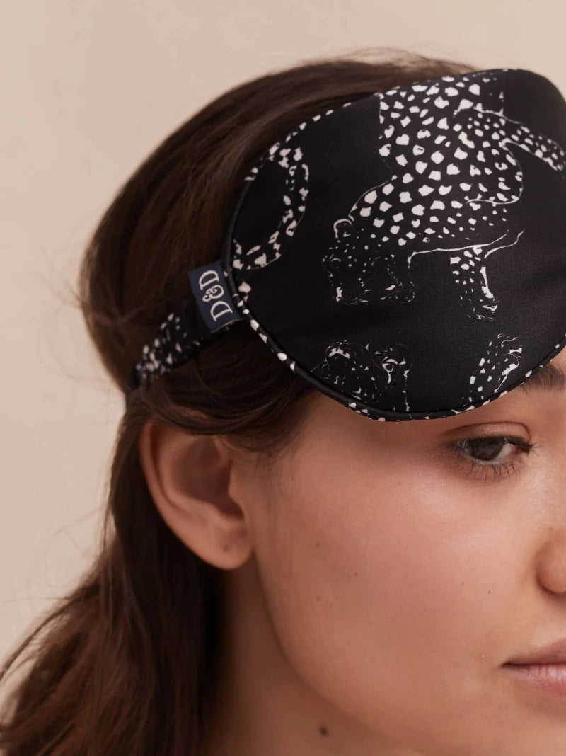 Personalised Navy Leopard Silk Eye Mask