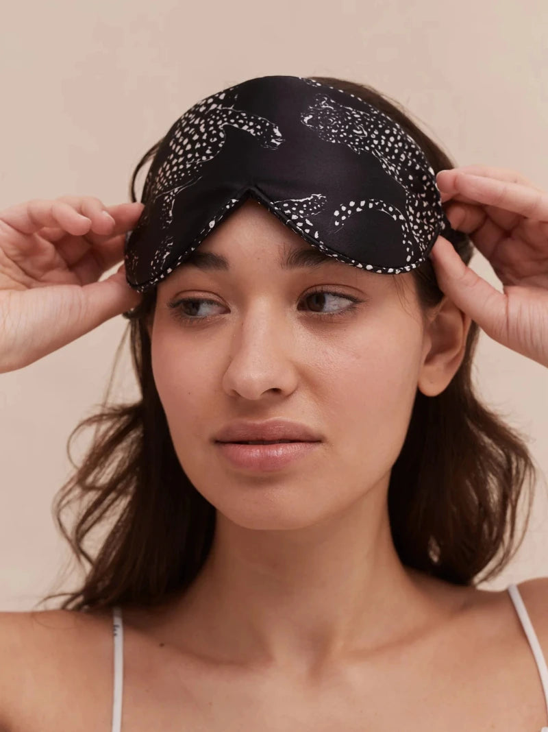 Personalised Navy Leopard Silk Eye Mask